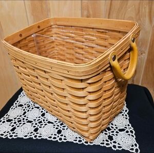 Longaberger Retired Newspaper Basket with Protector - 2000 Leather Handles Large